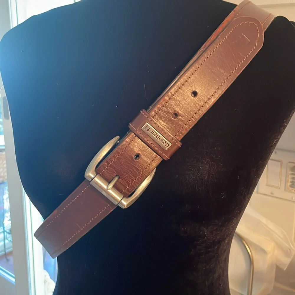 Carhartt Brown Leather Belt with Silver Buckle